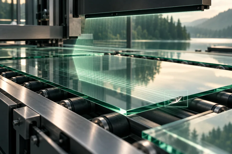 Concept illustration of automated glass defect inspection.