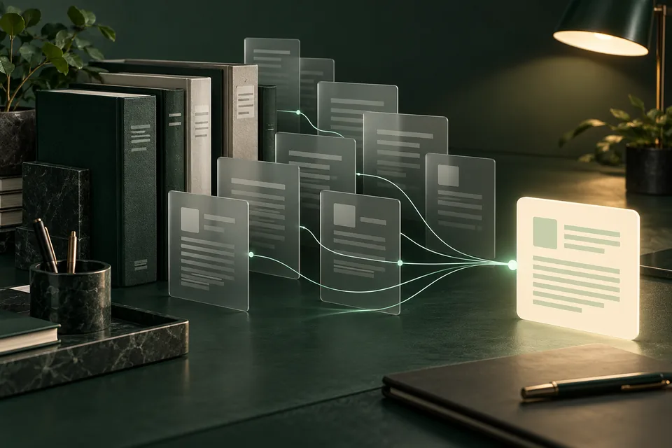 Concept illustration of retrieving answers from technical documents.