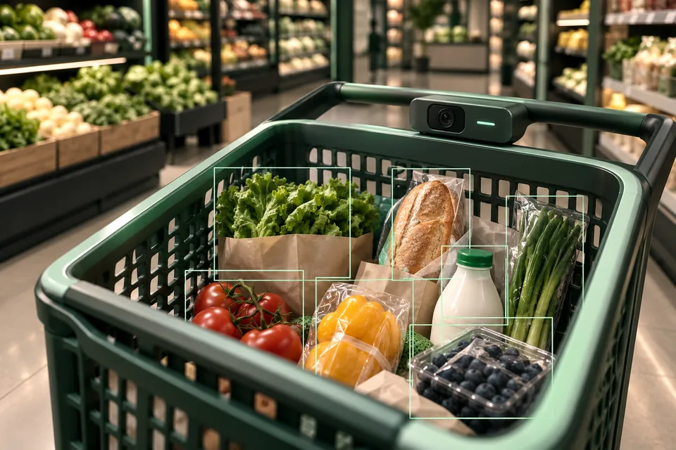Concept illustration of product detection in a smart shopping cart.